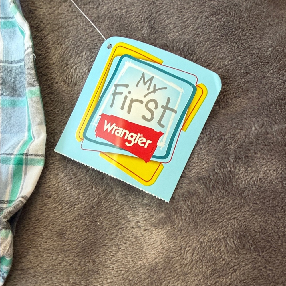 Wrangler Blue and Green Plaid Infant Romper - Picture 2 of 4